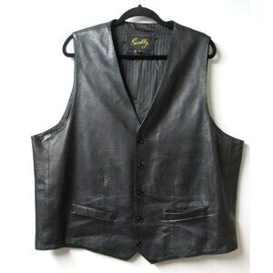 Scully Vest Men Sz 50 Black Leather Waist Coat Button Up Frontier Western Cowboy